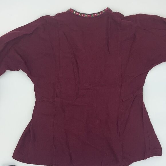 MADEWELL - Burgundy Embroidered Peasant Top (cotton/wool blend) - Size XS - Picture 6 of 7